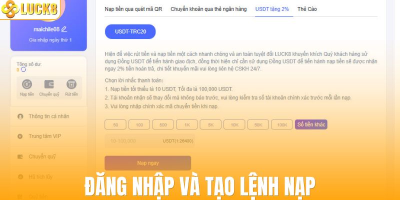 Đăng nhập và gửi lệnh nạp