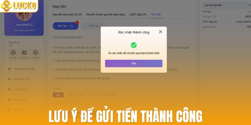 Lưu ý để nạp tiền LUCK8 nhanh gọn