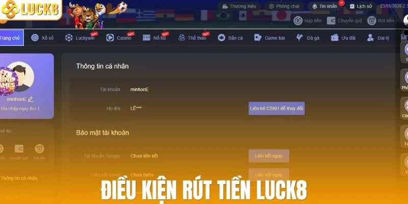 Thành viên cần đáp ứng điều kiện rút tiền LUCK8