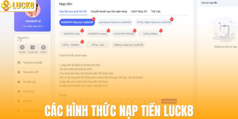 Tổng hợp hình thức nạp tiền